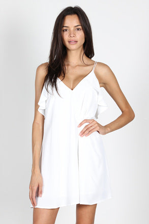 Fashion White Ruffle Strap Dress