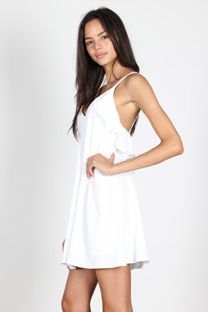 Fashion White Ruffle Strap Dress