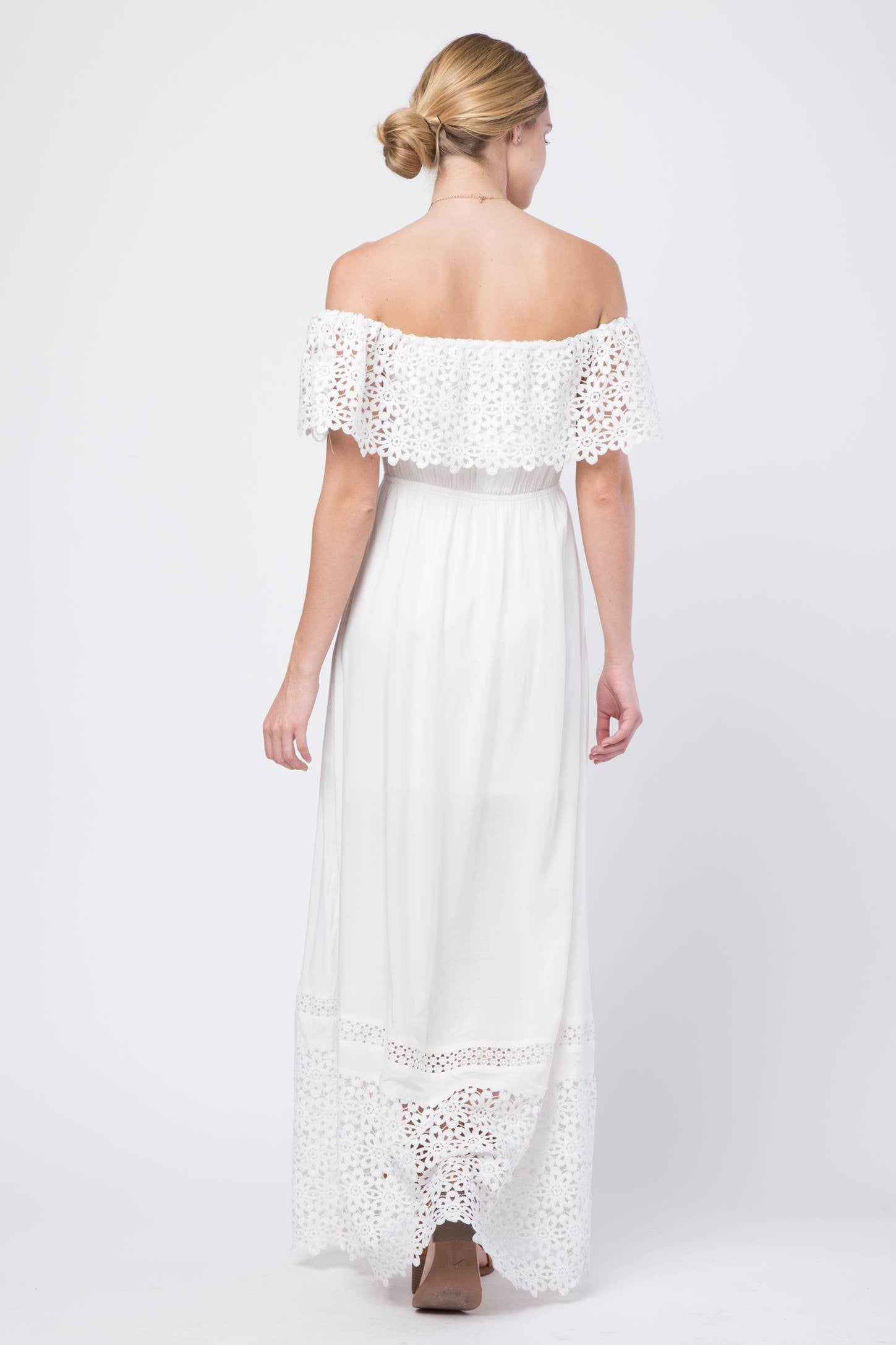 Summer Off Shoulder Floral Lace White Maxi Dress