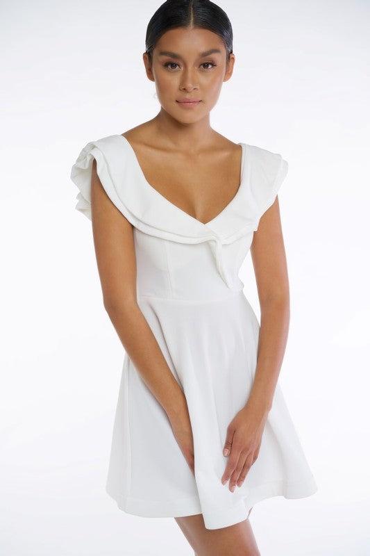 Elegant Off Shoulder Ruffle Flare White Dress