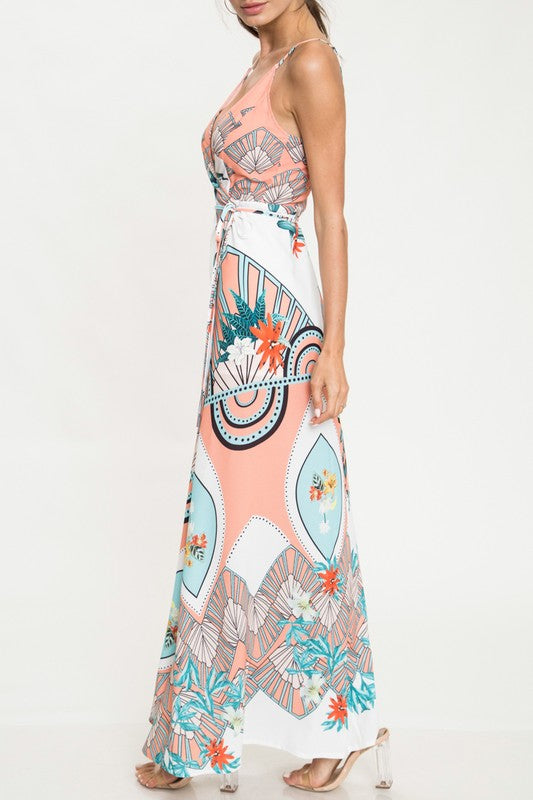 Elegant Summer Multi-Color Floral Print Wrap Maxi Dress