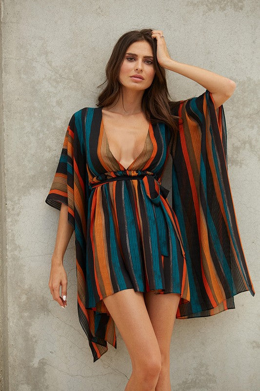 Fashion Summer Multi-Color Fall Stripe Mini Dress