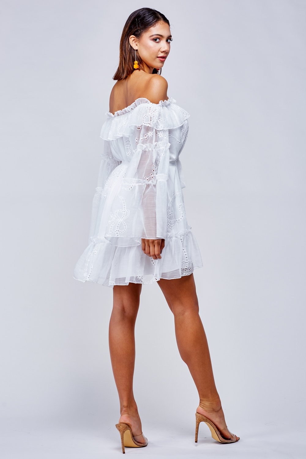 Elegant Off Shoulder White Floral Lace Tie-Up Dress