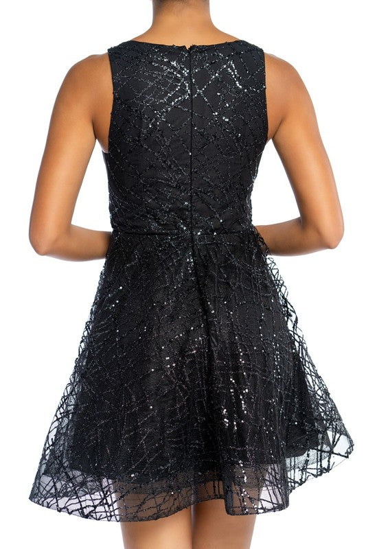 Elegant Black Glitter Layered Ruffle Dress