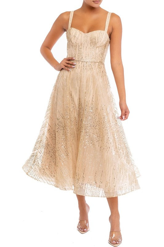 Elegant Rose Gold Sequence Glitter Layered Ruffle Dress