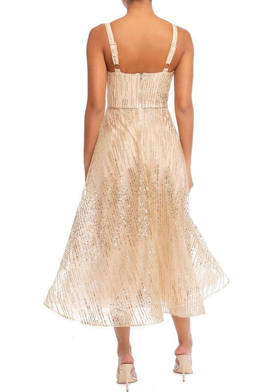 Elegant Rose Gold Sequence Glitter Layered Ruffle Dress