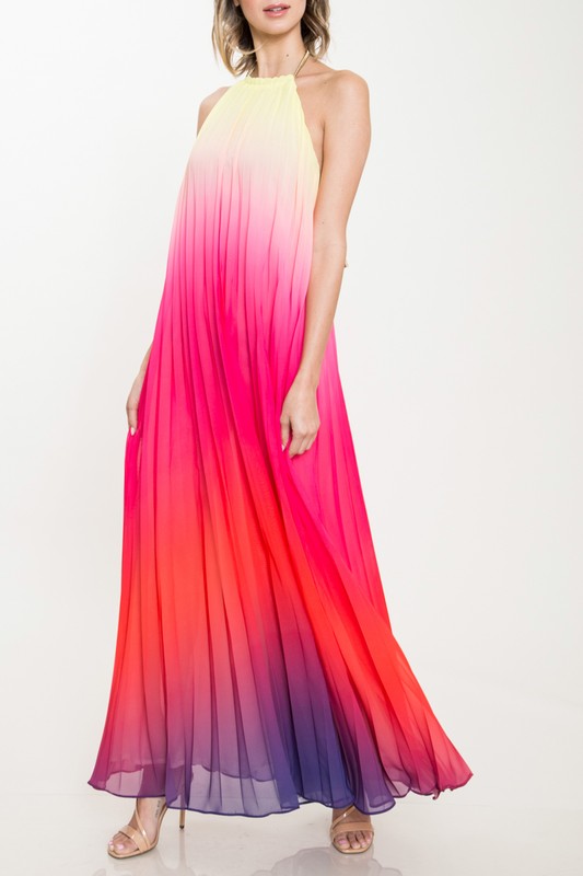Fashion Multi-Color Halter Open Back Watercolor Maxi Dress