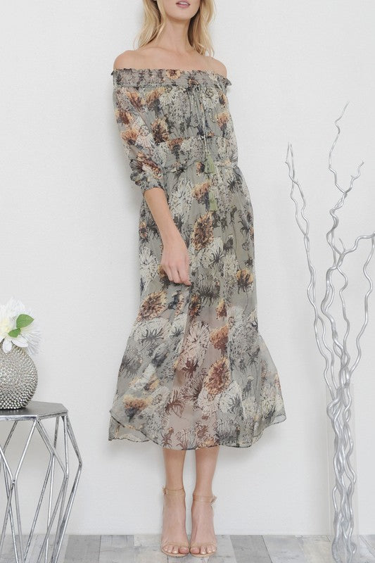 Fashion Off Shoulder Floral Print Multi-Color Dress