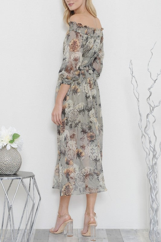 Fashion Off Shoulder Floral Print Multi-Color Dress