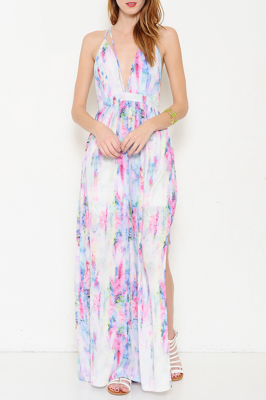 Elegant Watercolor Summer Maxi Dress