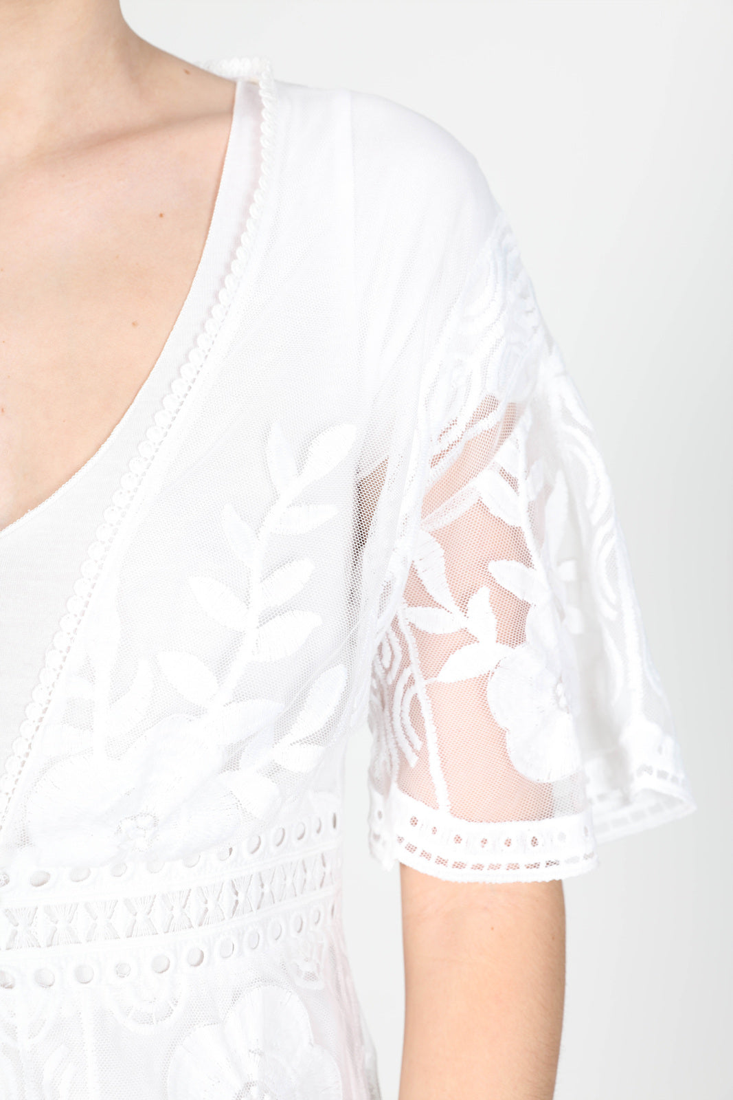 Fashion White Floral Lace Long Cardigan