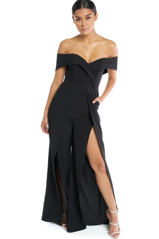 Elegant Off Shoulder Cut Out Black Jumpsuit
