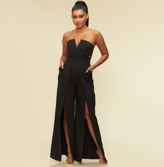 Elegant Strapless Cut Out Black Jumpsuit