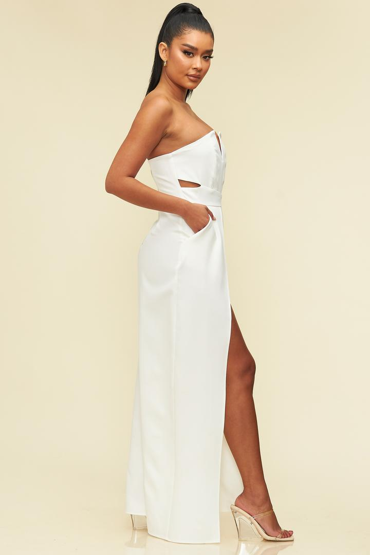 Elegant Strapless Cut Out White Jumpsuit