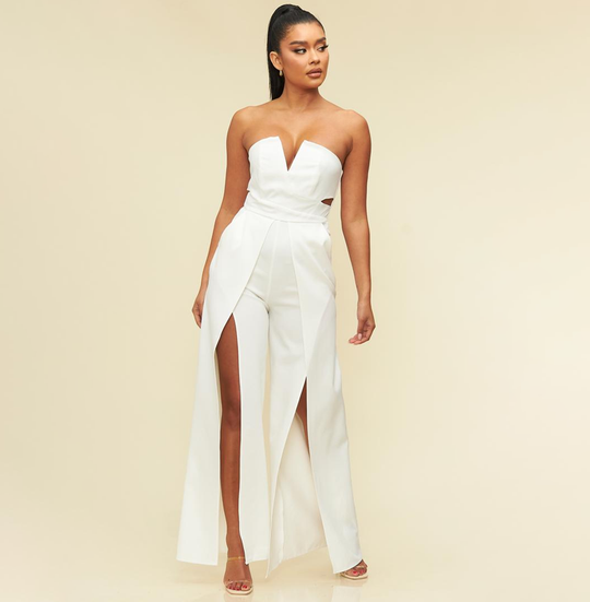 Elegant Strapless Cut Out White Jumpsuit