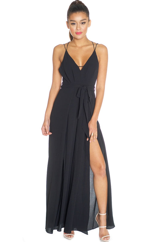 Fashion Strap Cut Out Black Jumpsuit