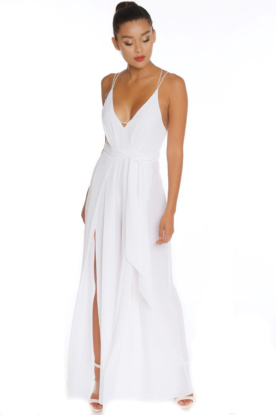 Fashion Strap Cut Out White Jumpsuit