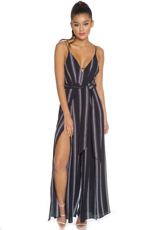 Fashion Stripped Contrast Black Jumpsuit