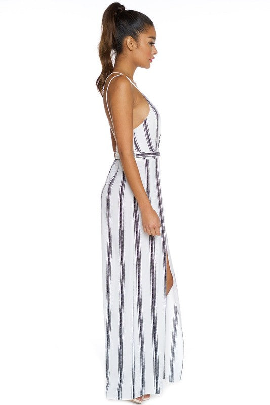 Fashion Stripped Contrast White Jumpsuit