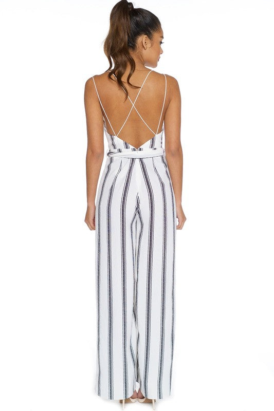 Fashion Stripped Contrast White Jumpsuit