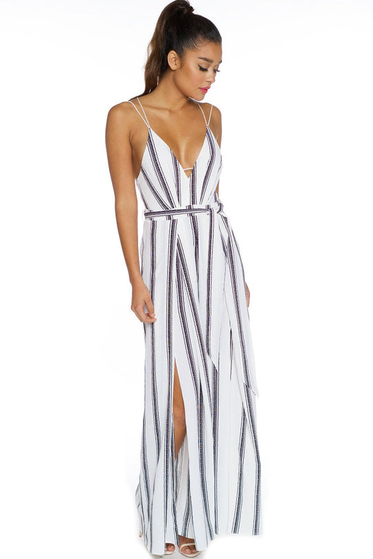 Fashion Stripped Contrast White Jumpsuit