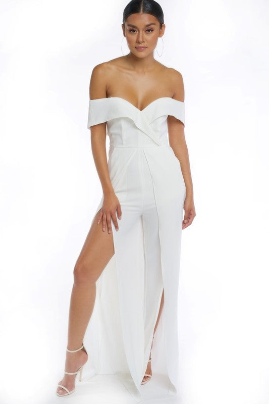 Elegant Off Shoulder Cut Out White Jumpsuit
