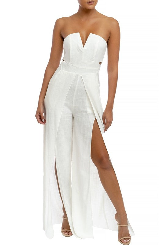 Elegant Summer Strapless Cut Out White Jumpsuit