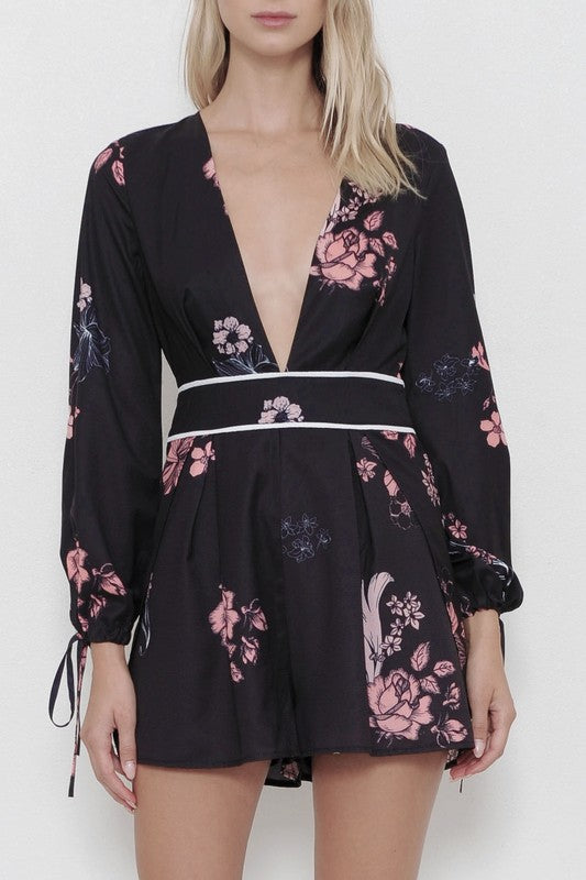 Elegant Floral Print V-Neck Romper