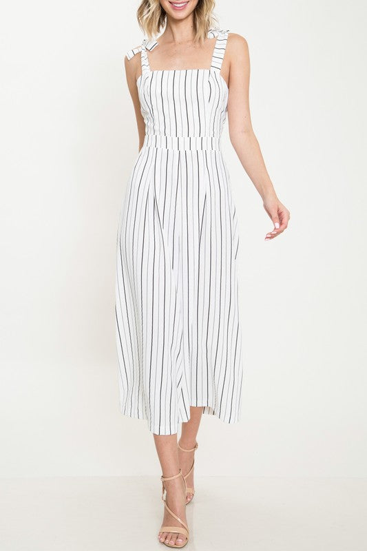 Elegant Strap Tie-Up White Contrast Jumpsuit