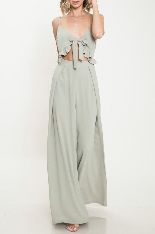 Elegant Sage Cut Out Tie-Up Jumpsuit
