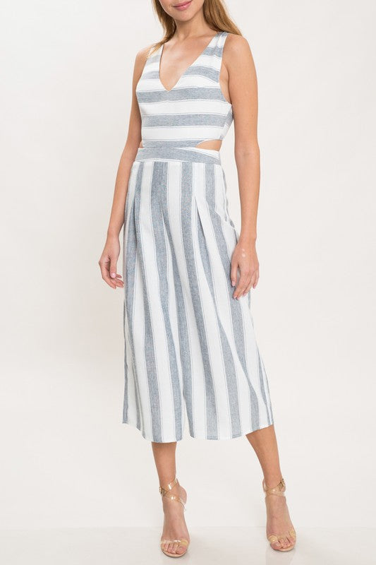 Elegant Marine Striped Cut Out Jumpsuit