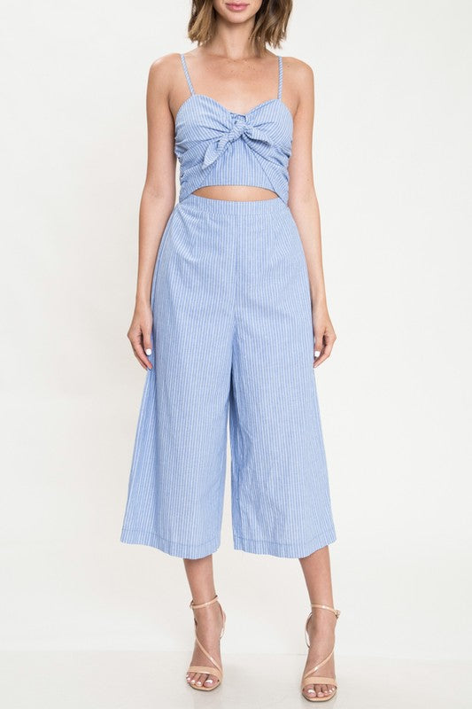 Fashion Summer Strap Blue Marine Front Tie-Up Jumpsuit