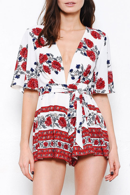 Summer Vintage Floral Print Romper