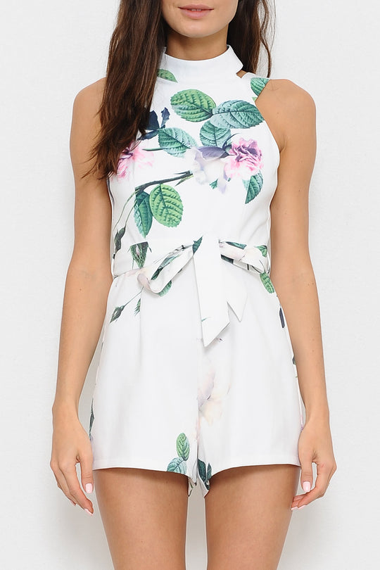 Elegant Summer Floral Backless Romper