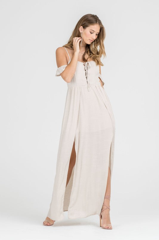 Fashion Off Shoulder Beige Maxi Romper