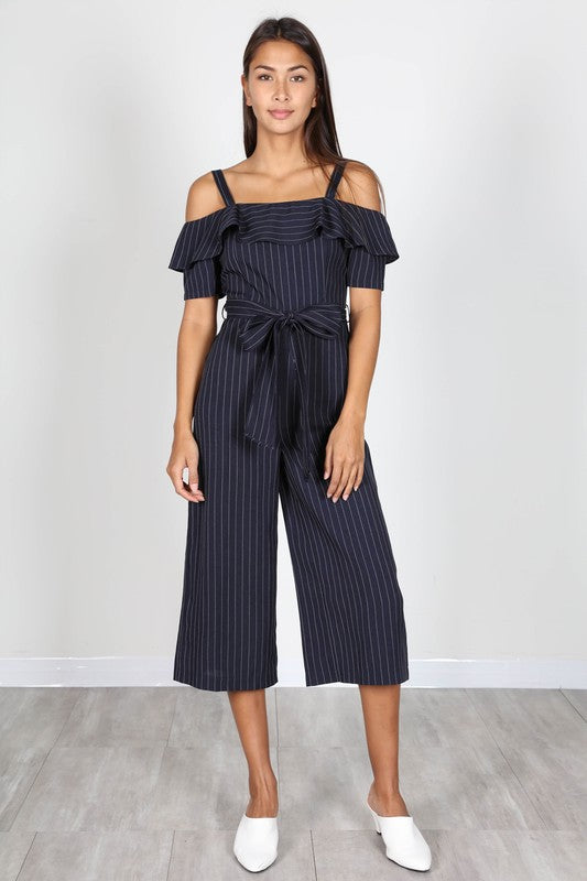 Elegant Off Shoulder Strap Marine Blue Jumpsuit