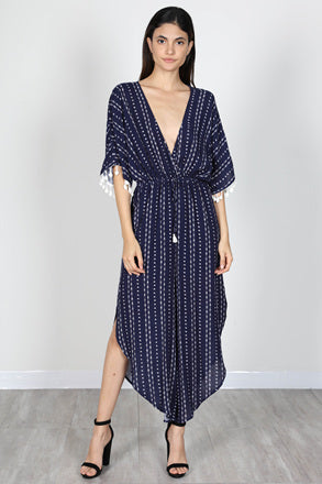 Fashion Summer V-Neck Navy Tassel Maxi Romper