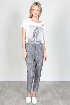 Fashion Silver String Grey Checkered Pants