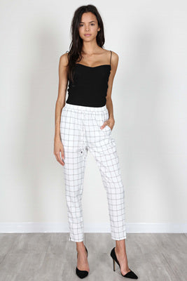 Fashion Silver String White Checkered Pants