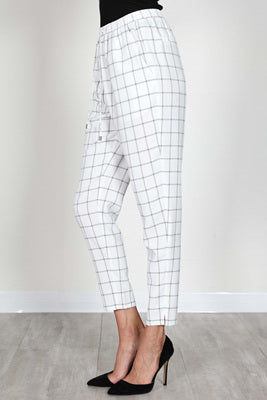 Fashion Silver String White Checkered Pants