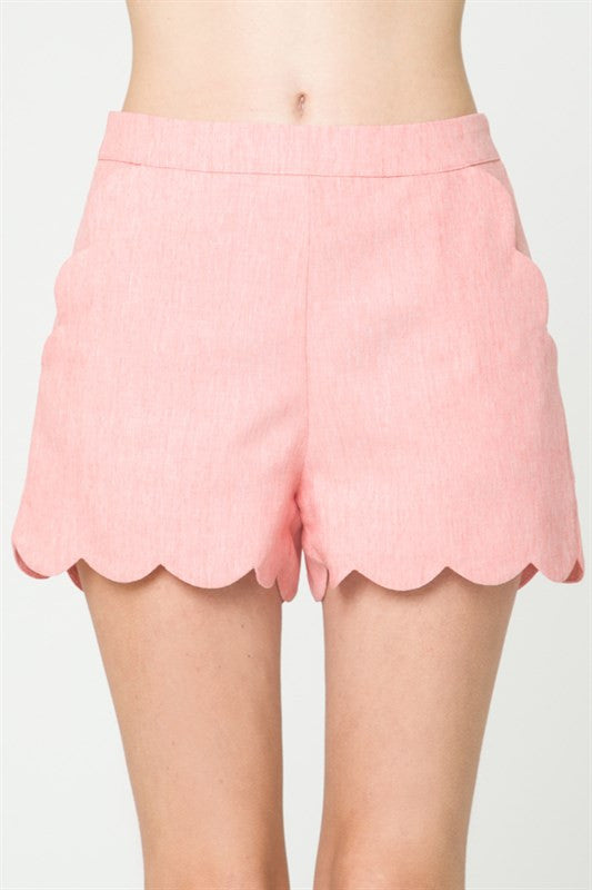 Tailor High Waisted Scallop Coral Short