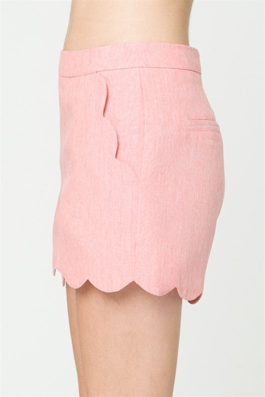 Tailor High Waisted Scallop Coral Short