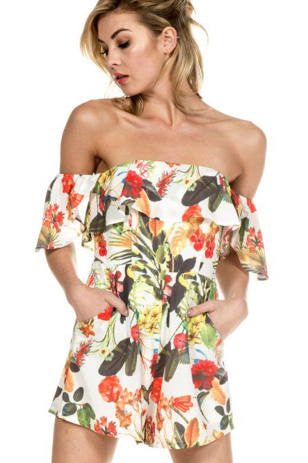 Elegant Tropical Print Romper