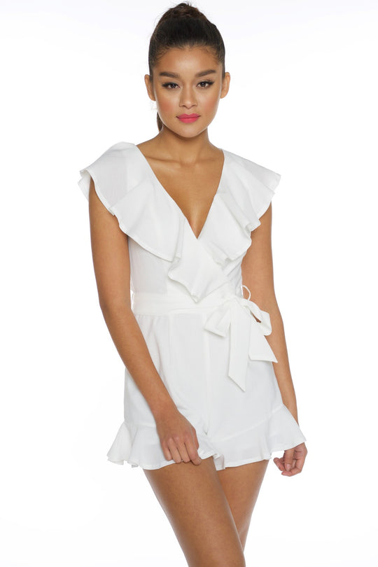 Summer Crossed Ruffle White Romper