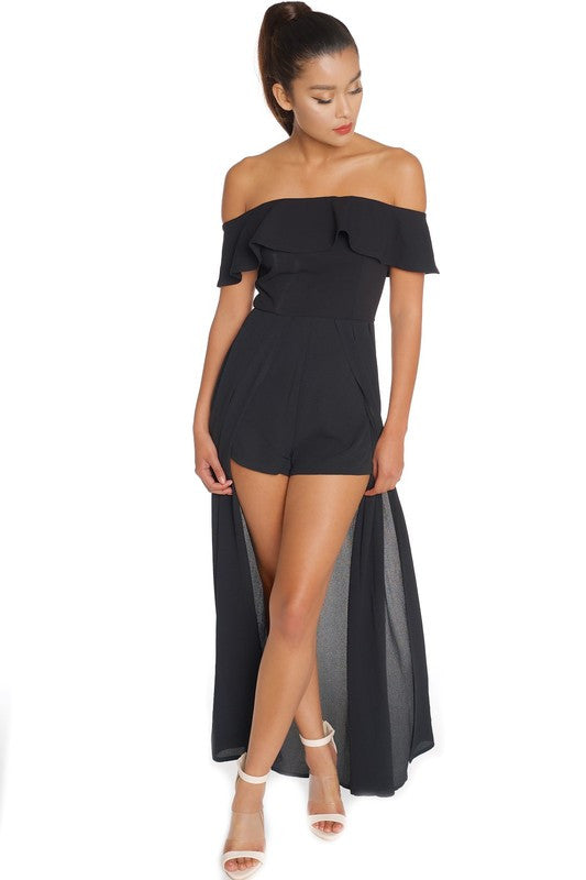 Elegant Off Shoulder Black Maxi Romper