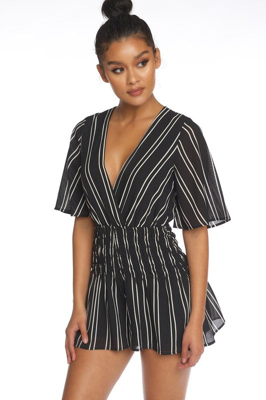 Fashion Stripped Contrast Black Romper