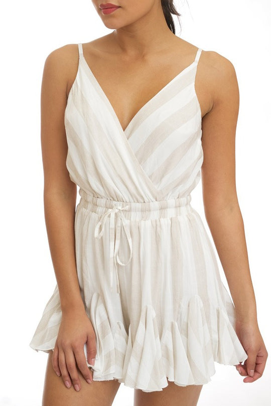 Fashion Strap Ruffle Beige Marine Romper