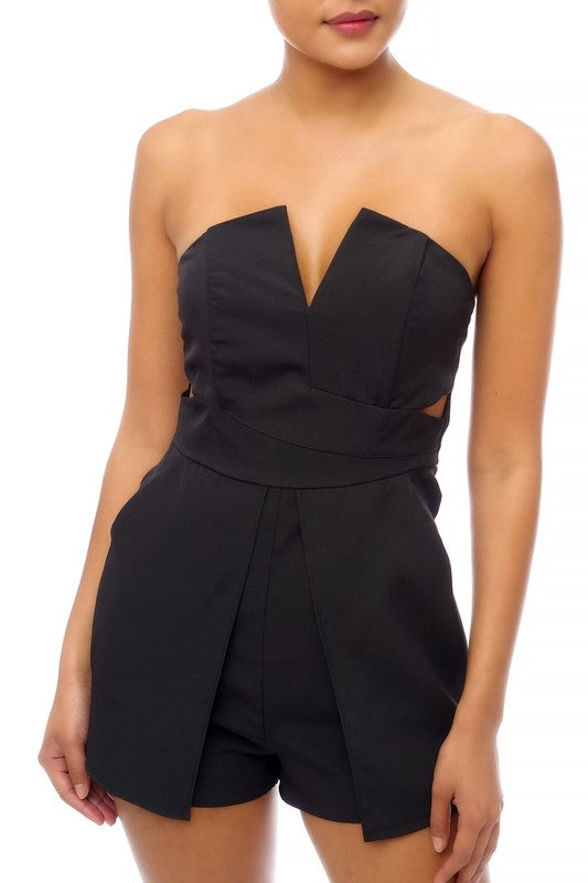 Elegant Strapless Cut Out Black Romper