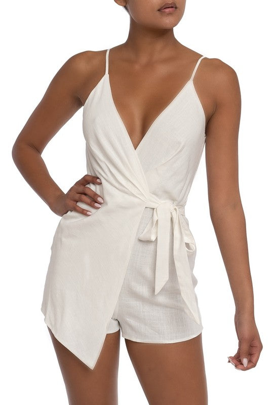 Fashion Summer Strap White Wrap Tie-Up Romper