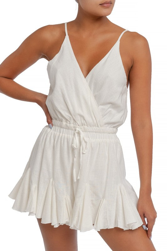 Fashion Summer Strap Ruffle White Romper